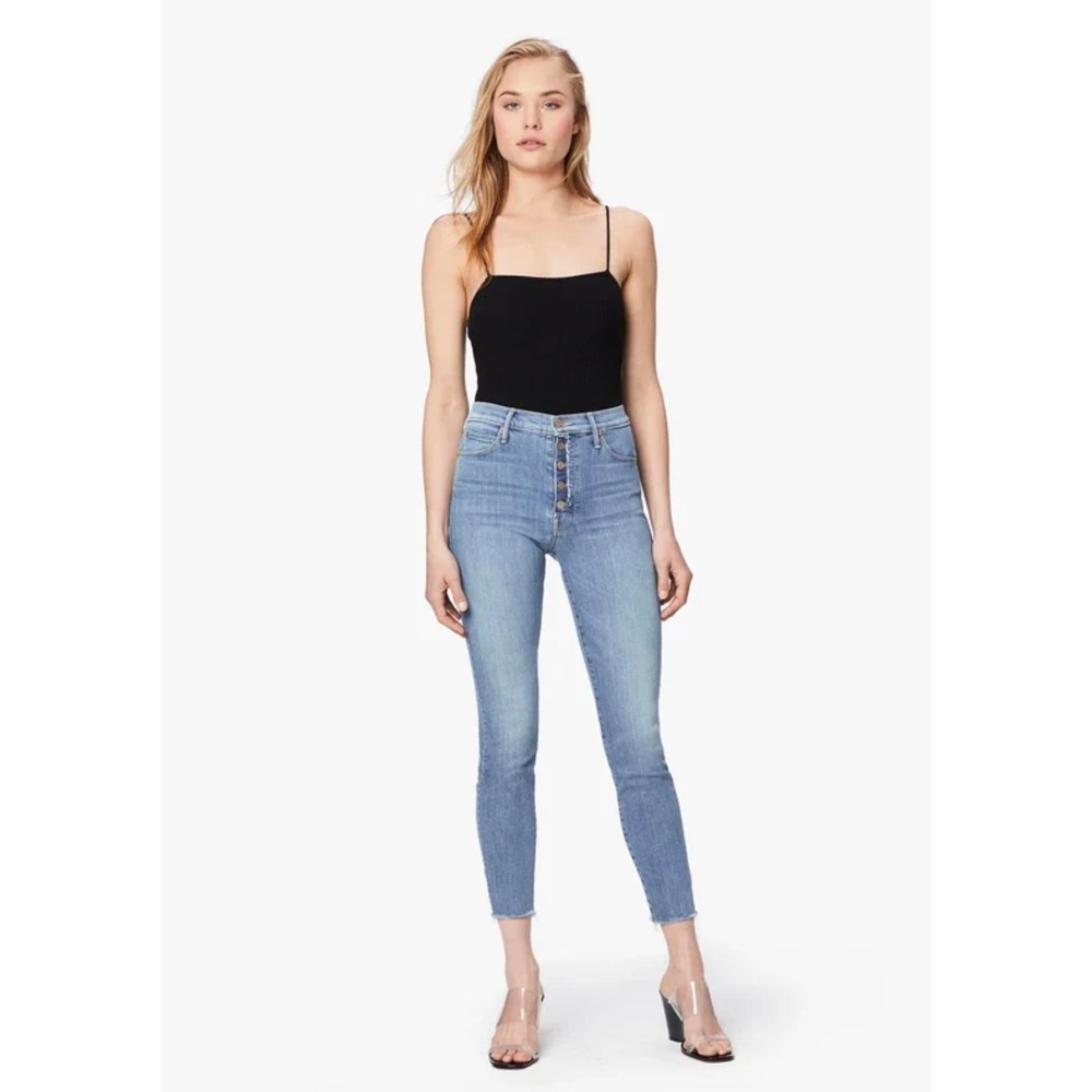 Mother The Fly Cut Stunner Ankle Fray Jeans Final Frontier Faded Blue Wash 28